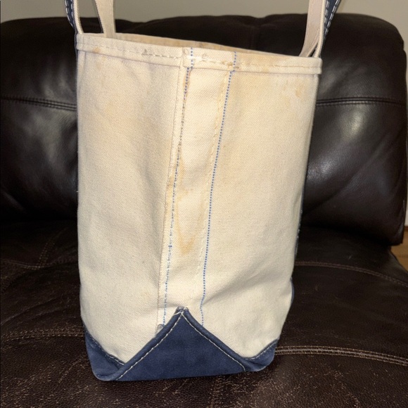 LL BEAN 80s vintage Canvas Boat and Tote Bag Blue and White Sawtooth tag - Picture 3 of 16